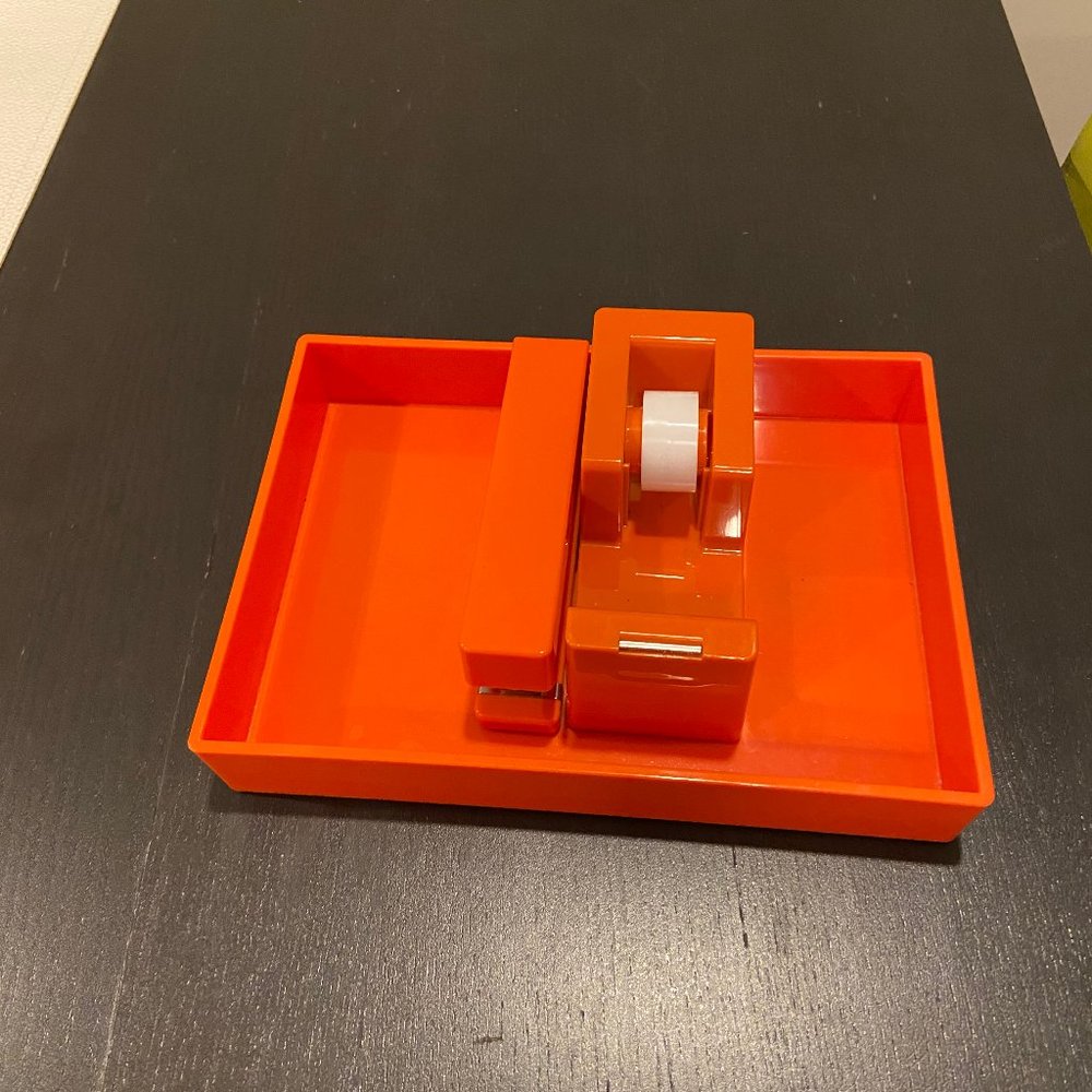 Poppin stapler, tape dispenser, and medium tray